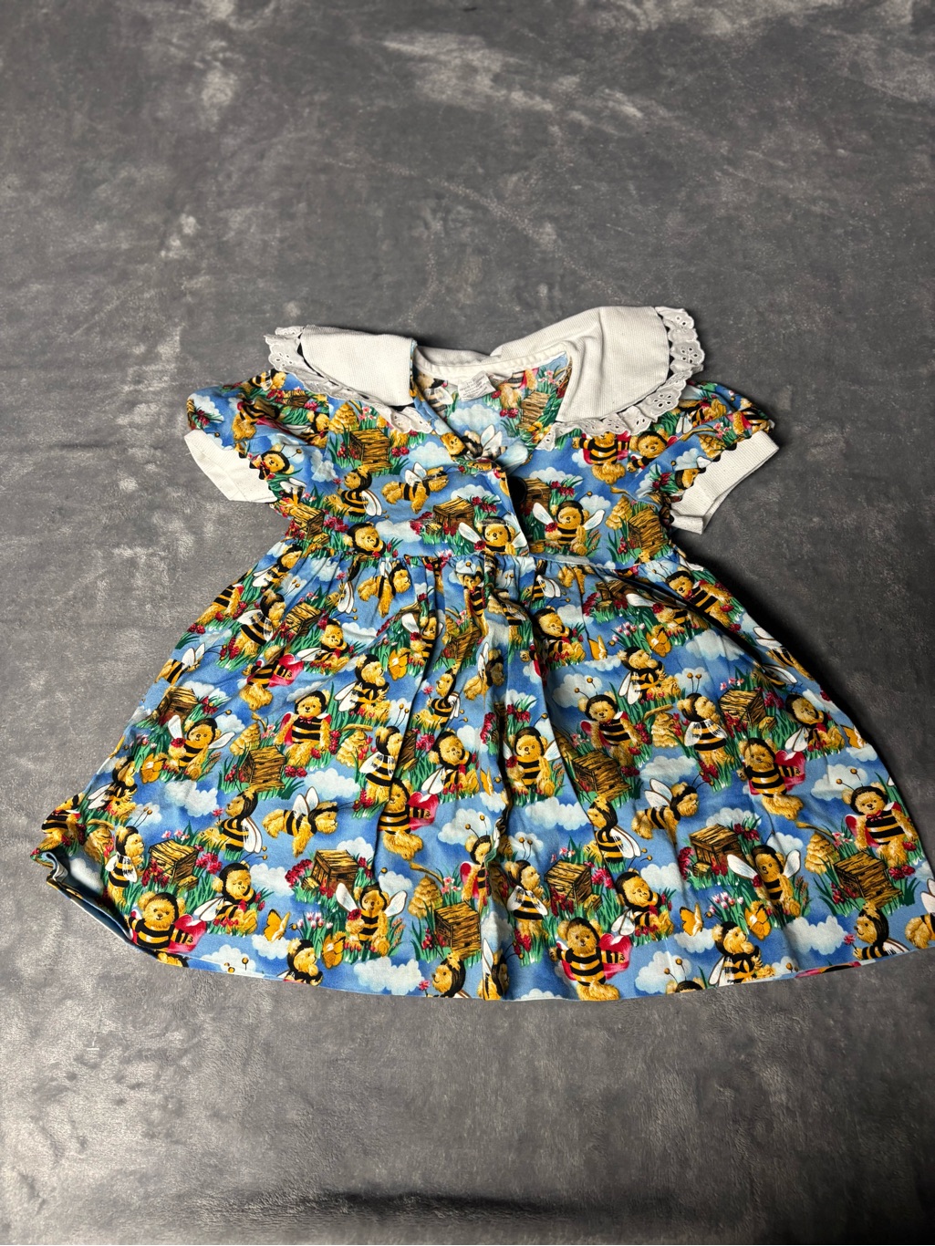 Allison Ann Girls 3t Blue Floral Bee Collared Puff Sleeve Lace Bow Dress